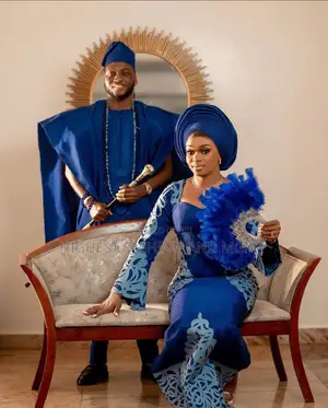 Patterned Blue Gown Royal Blue Agbada Set