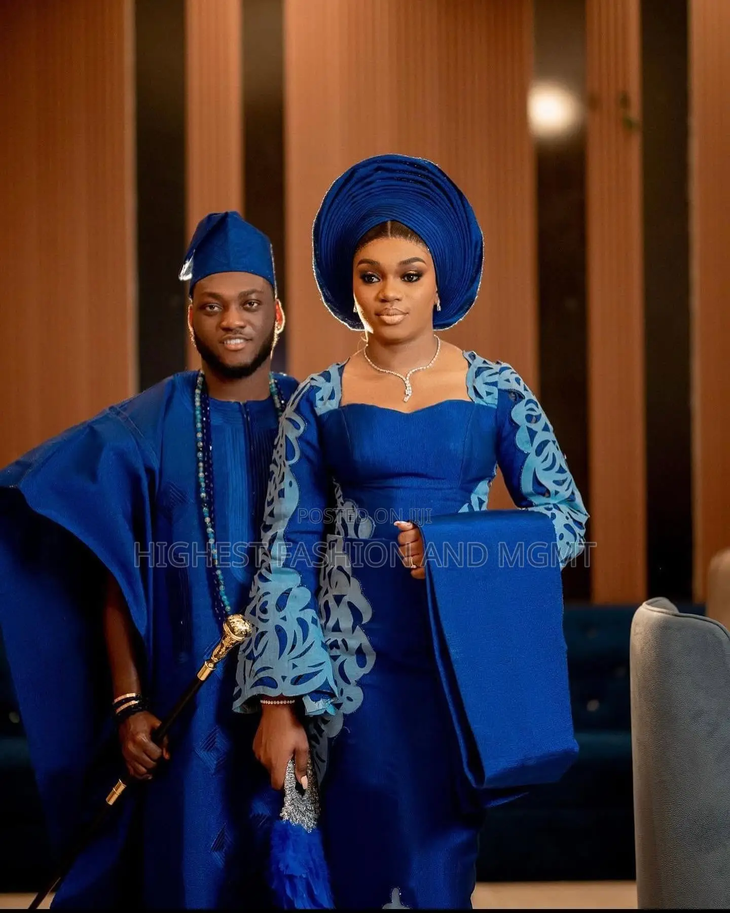 Patterned Blue Gown Royal Blue Agbada Set