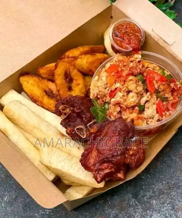 Cakes , Doughnuts , Fries , Small Chops , Samosa , Meat Pie , Bread