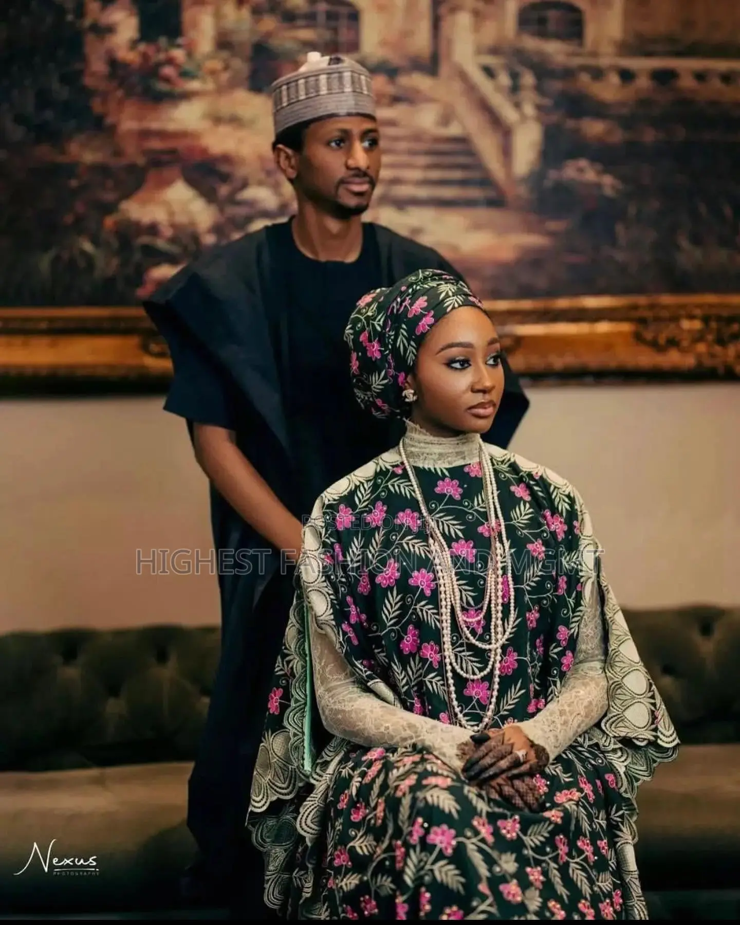 Floral Embroidered Caftan Dark Agbada Set