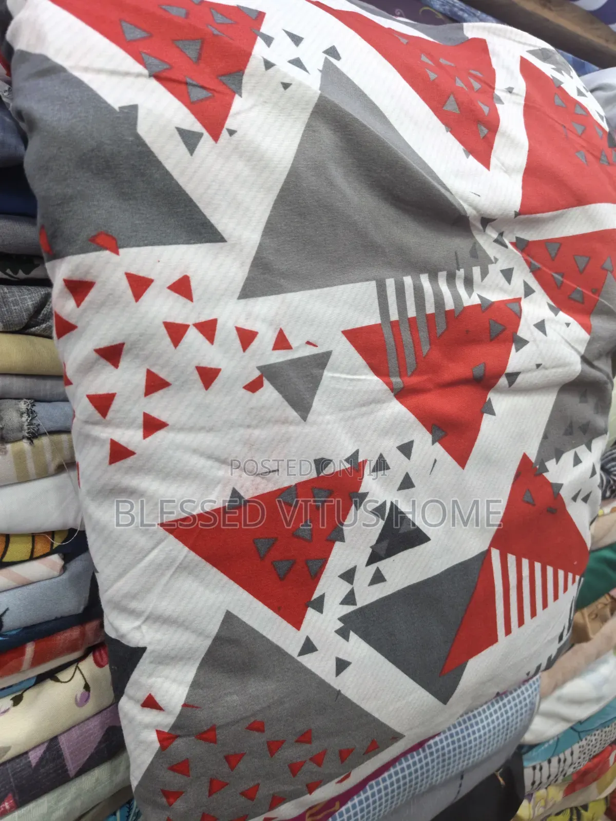 Premium Red Grey Bedspread Material | Luxury Cotton Bedding Fabric