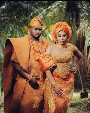 Gold Lace Corset Gown Coordinated Agbada Set