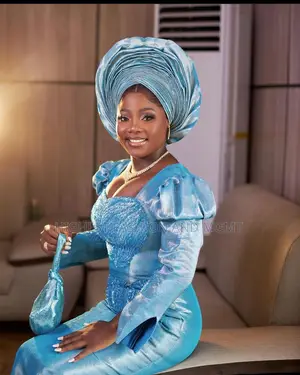 Ice-Blue Damask Corset Gown Agbada Set