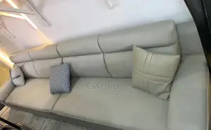Neutral Grey Leather Sofa - Imported