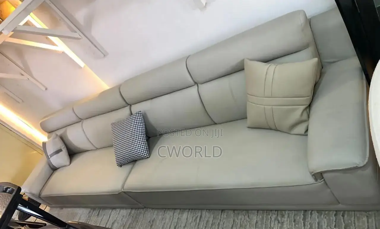 Neutral Grey Leather Sofa - Imported