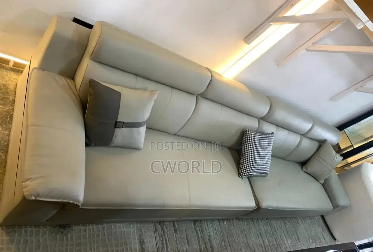 Neutral Grey Leather Sofa - Imported