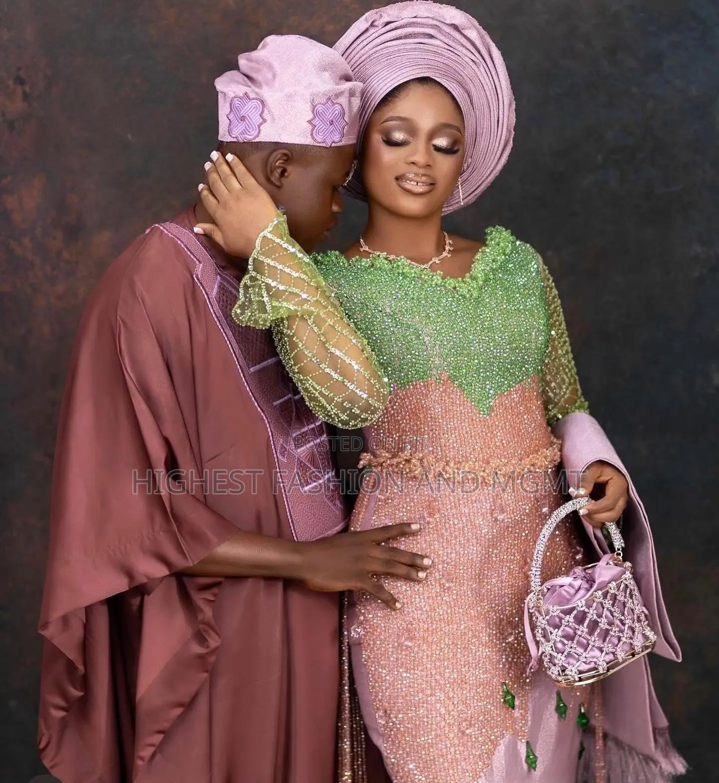 Beaded Multi-Tone Gown Cocoa Agbada Set