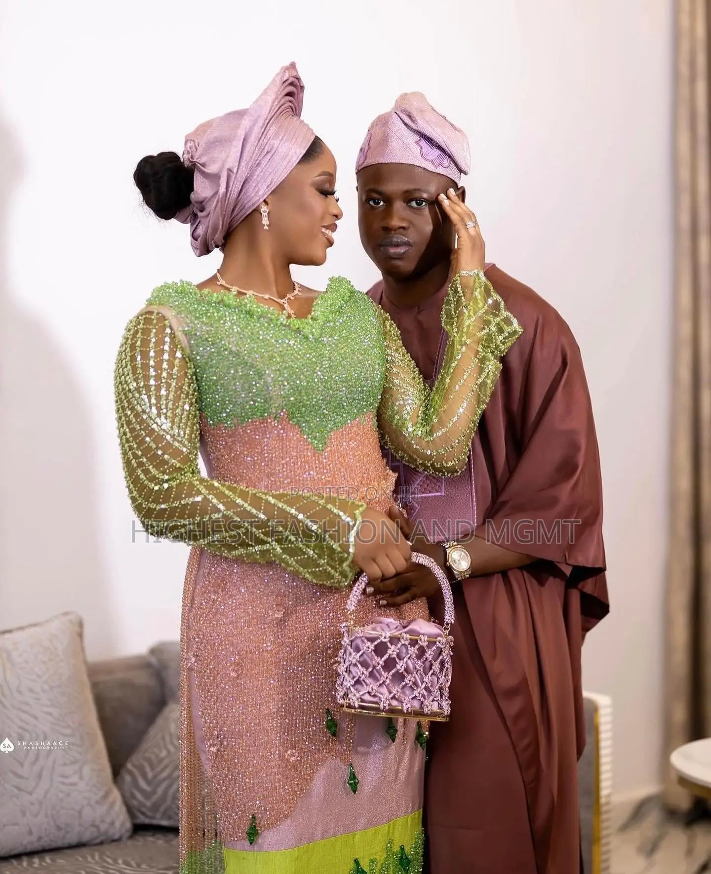 Beaded Multi-Tone Gown Cocoa Agbada Set