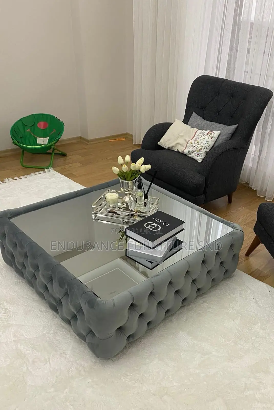 Rectangle Center Table Made With Velvet Material