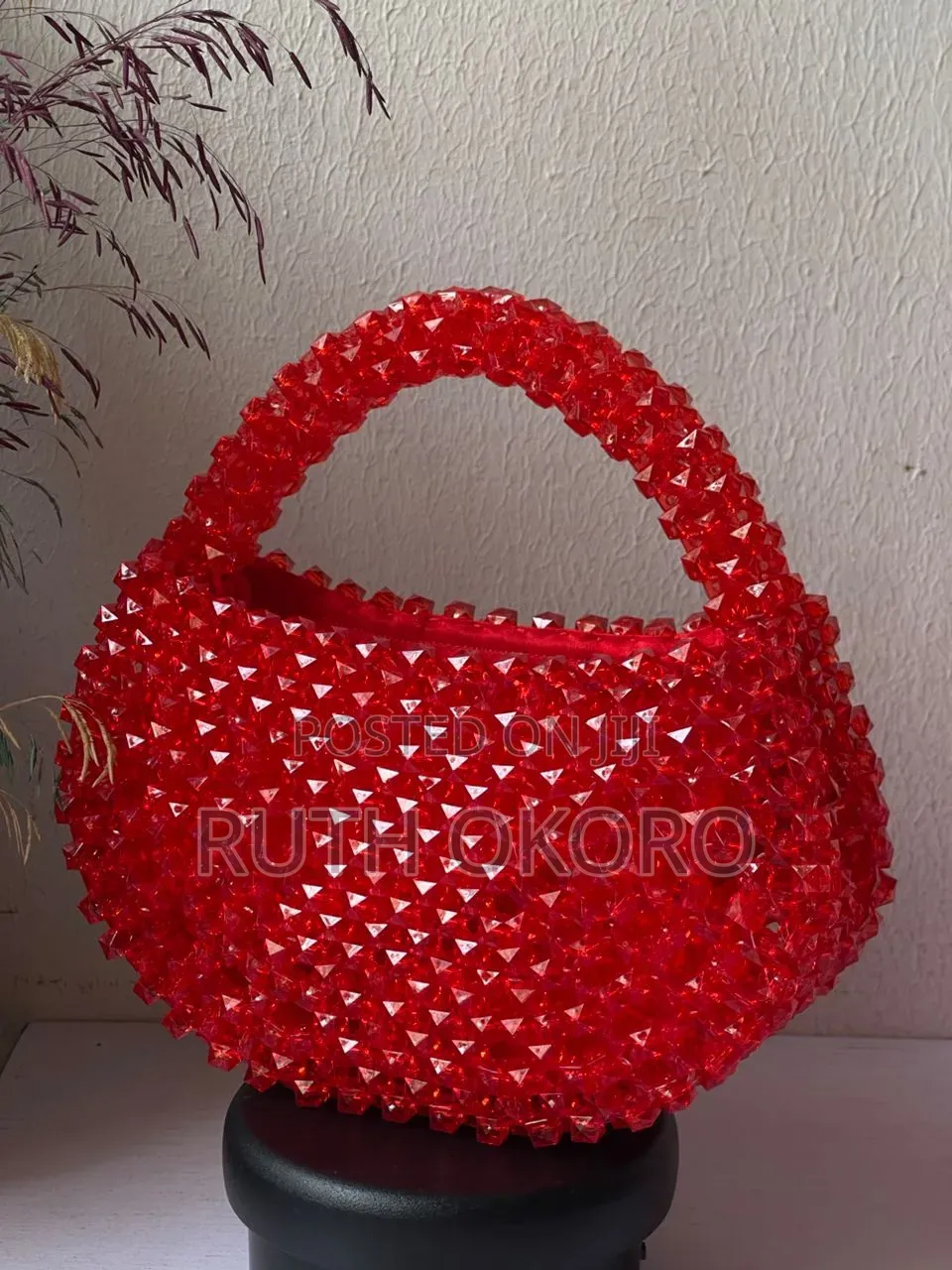 Half Moon Red Beaded Bag