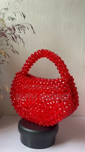 Half Moon Red Beaded Bag