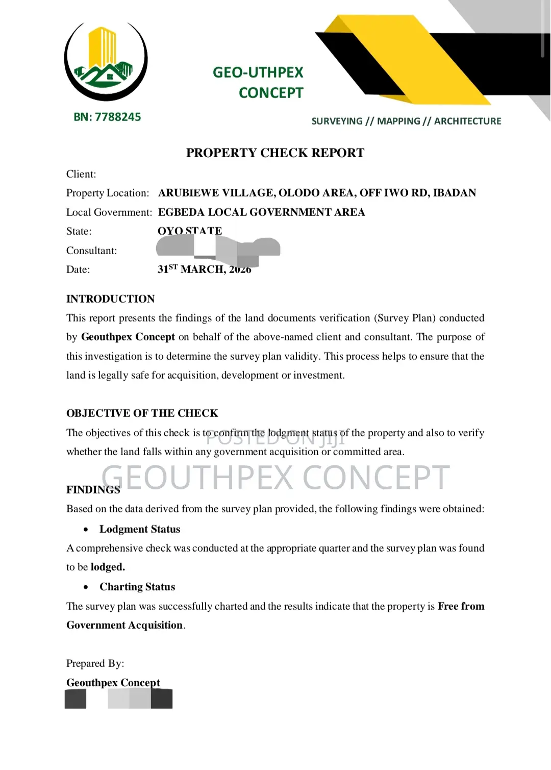 Survey Plan Verification Authentication Services; Done Before Buying