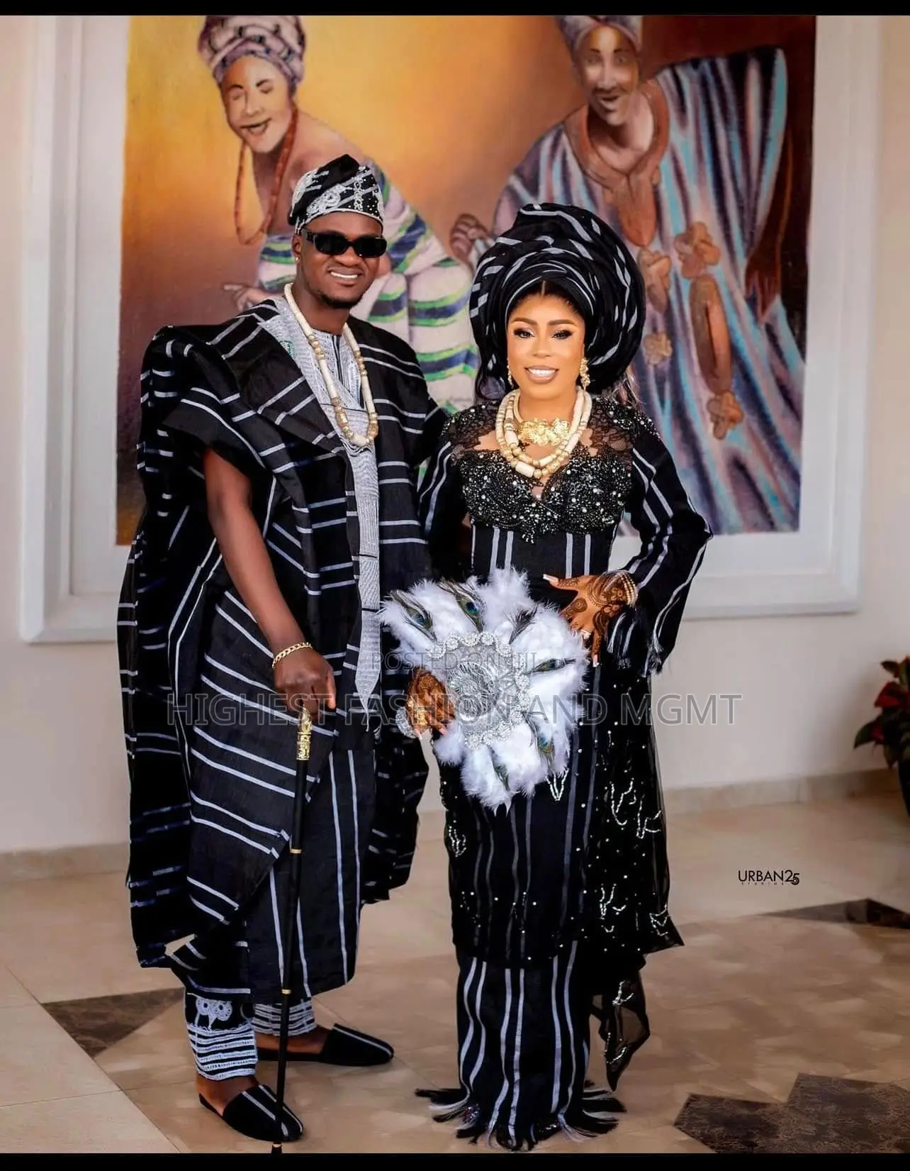 Striped Aso Oke Gown Agbada Set