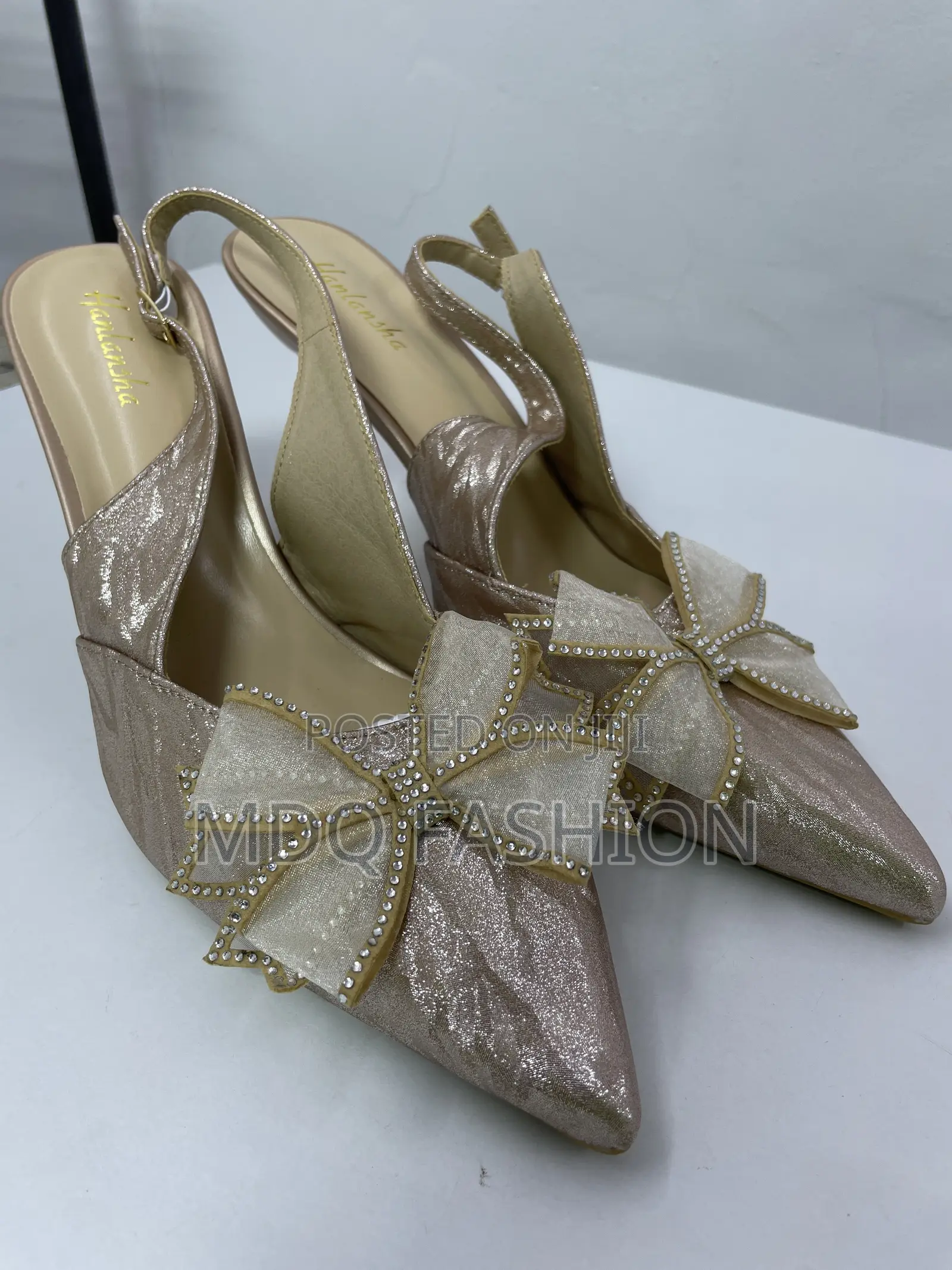 Rose Gold Shimmer Bow Slingbacks