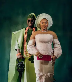 Champagne-Gold Gown Sage-Green Agbada Set