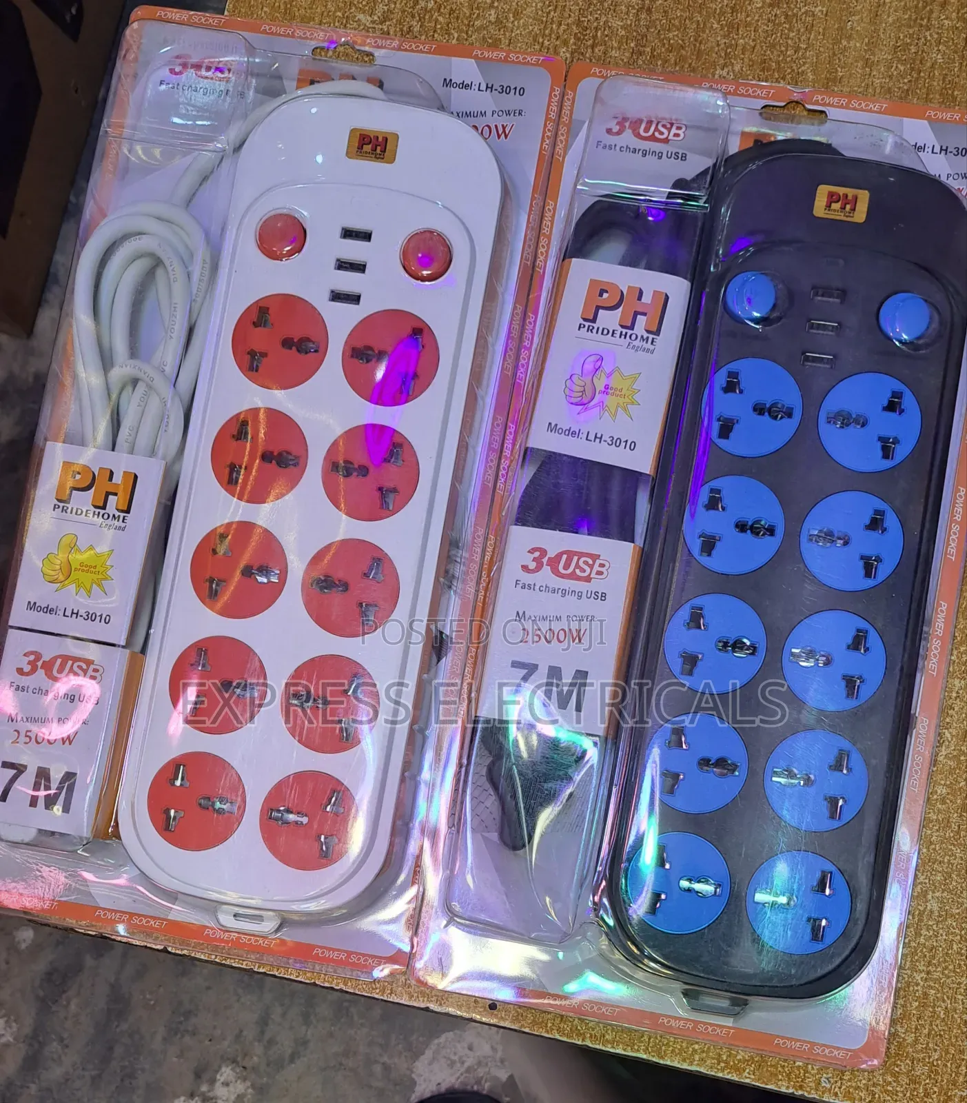 PH PRIDEHOME 12-Way Extention Socket + 3 USB + 7m Wire