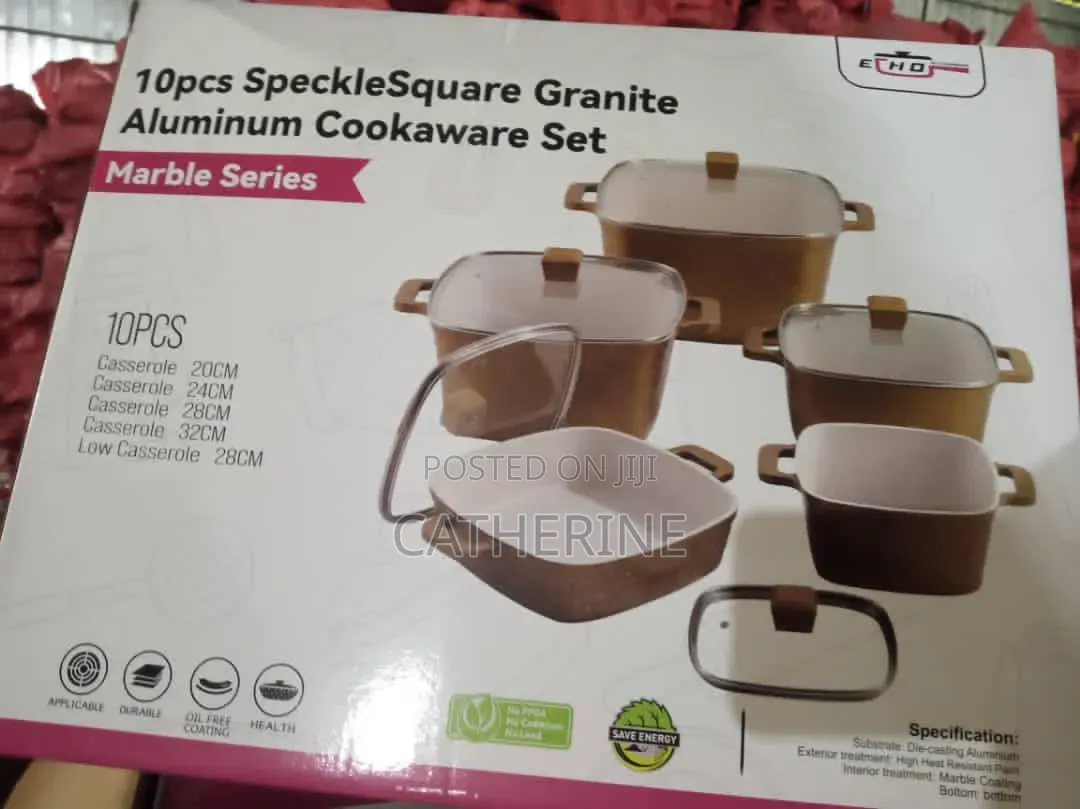 Echo 10Pcs Marble Series Square Granite Cookware Set