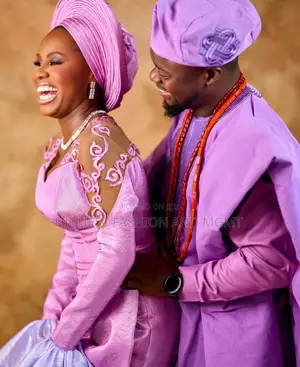 Lilac Corset Lace Gown Matching Agbada Set