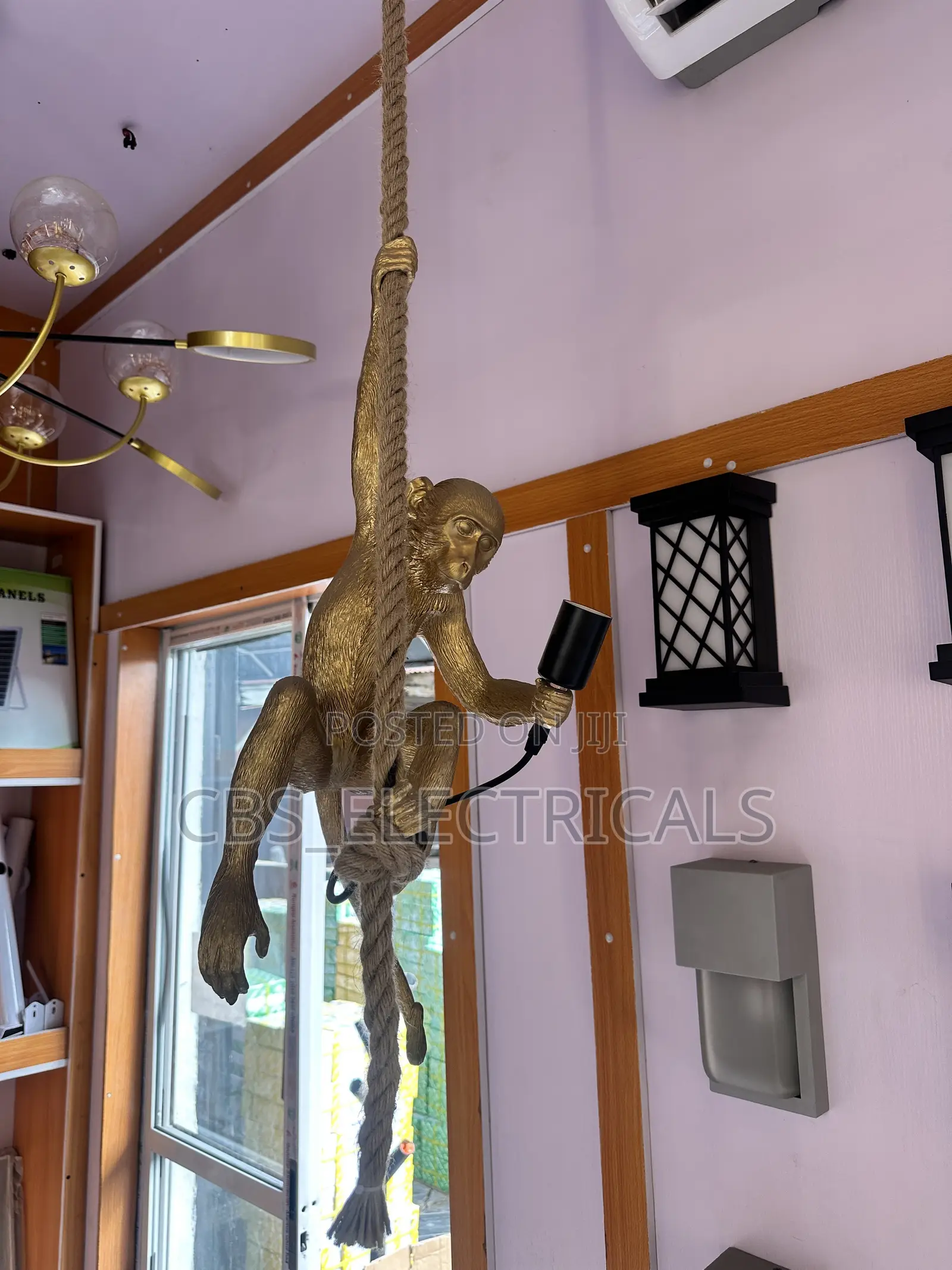 Hand-Sculpted Climbing Monkey Rope Pendant Light