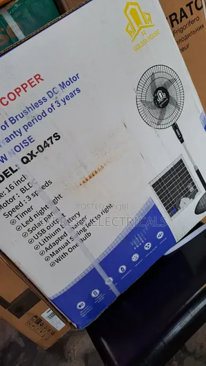 Brand New Golden House Solar Rechargeable Standing Fan