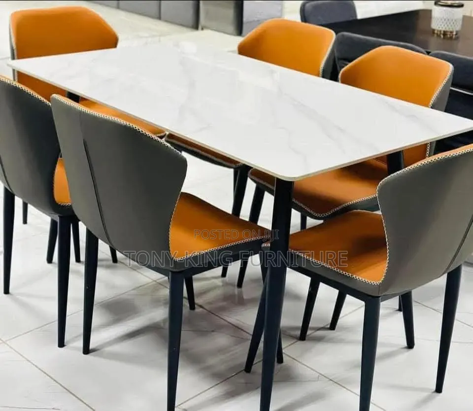 Luxury Marble Dining Table Set With Metal Legs.