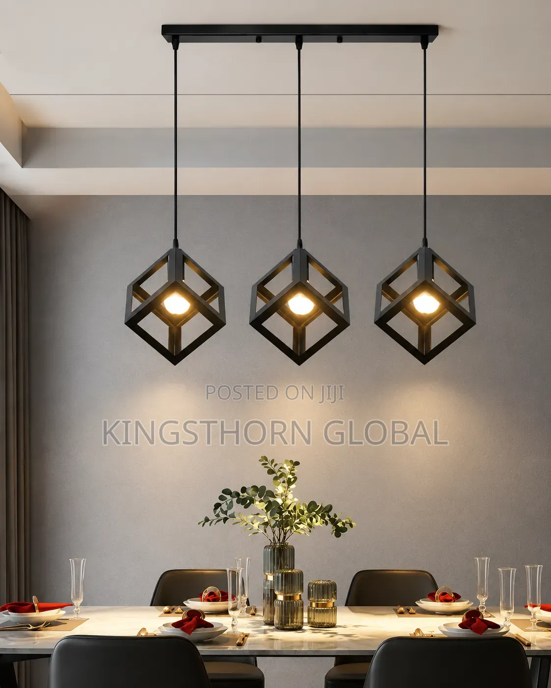 Modern 3-Light Geometric Cube Pendant Chandelier