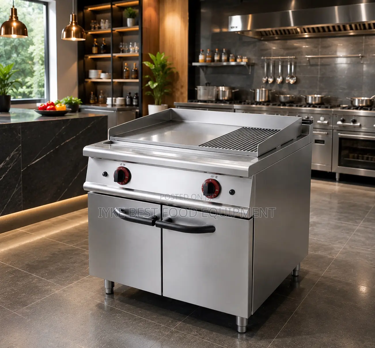 Gas Griddle (2/3 Flat 1/3 Grooved) With Cabinet