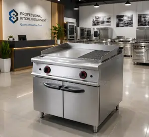 Gas Griddle (2/3 Flat 1/3 Grooved) With Cabinet