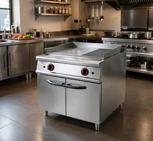 Gas Griddle (2/3 Flat 1/3 Grooved) With Cabinet