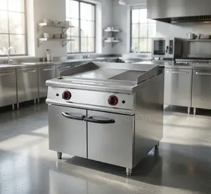 Gas Griddle (2/3 Flat 1/3 Grooved) With Cabinet