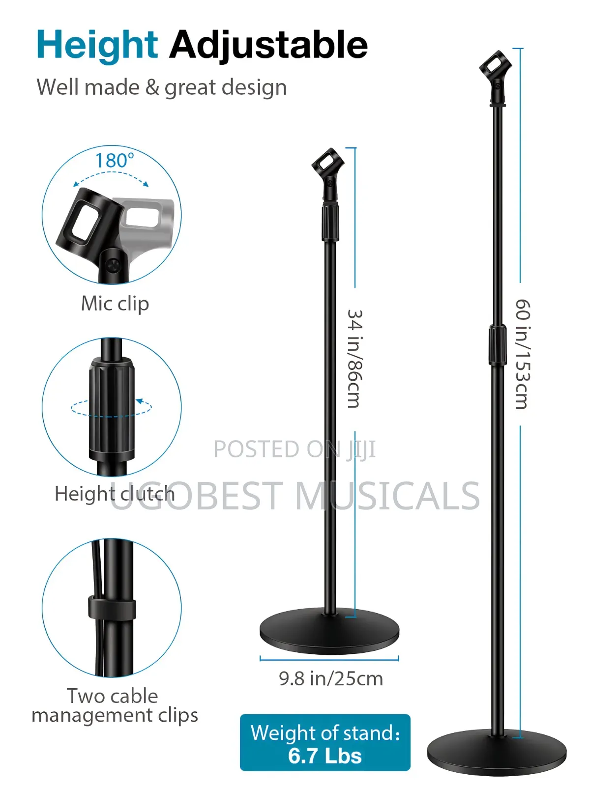 Professional Adjustable Round-Base Straight Microphone Stand