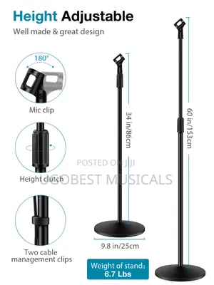 Professional Adjustable Round-Base Straight Microphone Stand