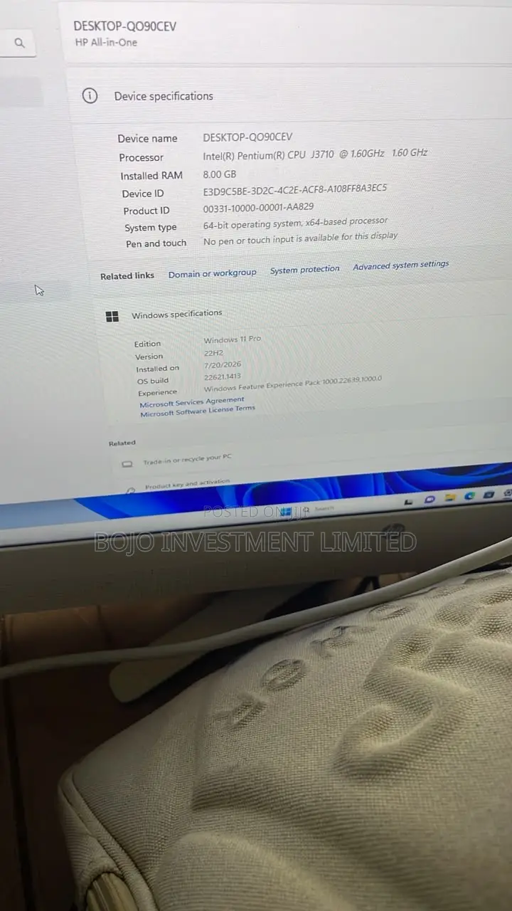 HP All-in-One Desktop PC 8GB Ram 250GB Storage