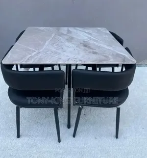 Classy Compact Marble Top 4 Seater Dining Set With Leather Chairs