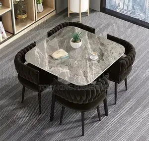 Classy 4 Seater Marble Top Dining Table Set With Fabric