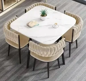 Classy 4 Seater Marble Top Dining Table Set With Fabric