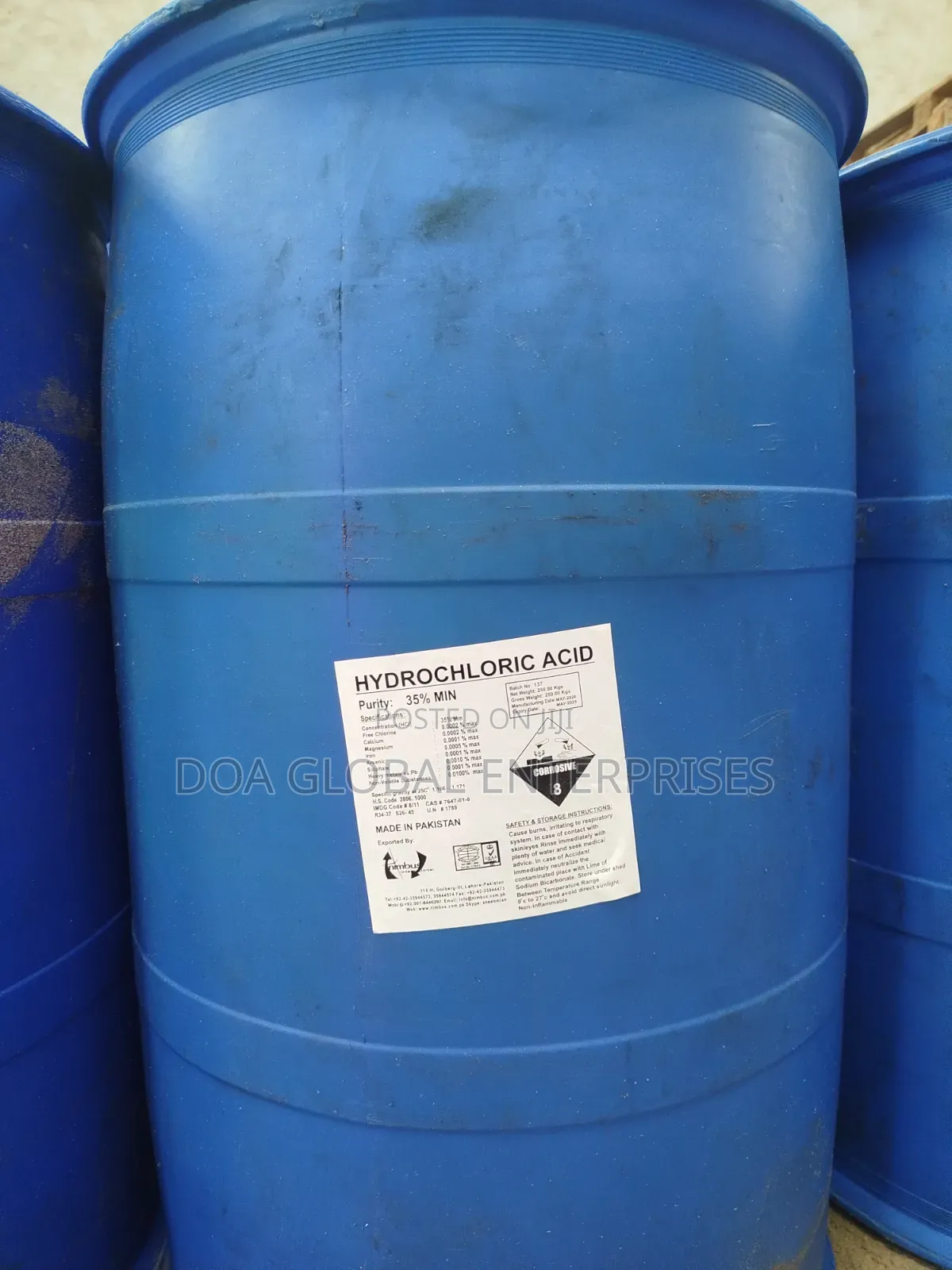 Hydrochloric Acid Drum 250kg 35%