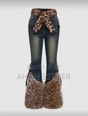 Leopard Print Palazzo With Furry Legs and Short Velvet Belt