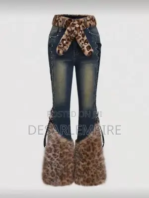 Leopard Print Palazzo With Furry Legs and Short Velvet Belt