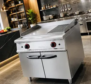 Gas Griddle (2/3 Flat 1/3 Grooved) With Cabinet