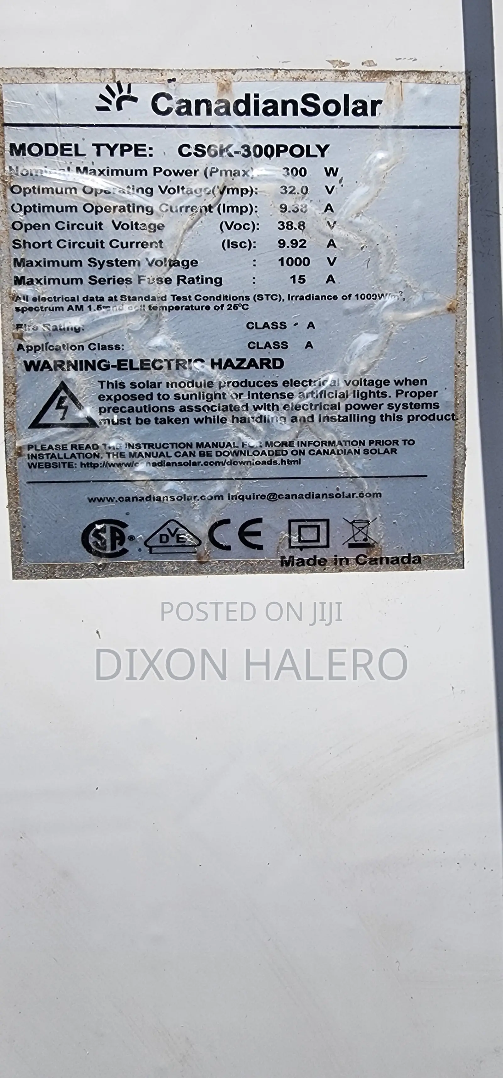 Canadian 300W Mono Solar Panel