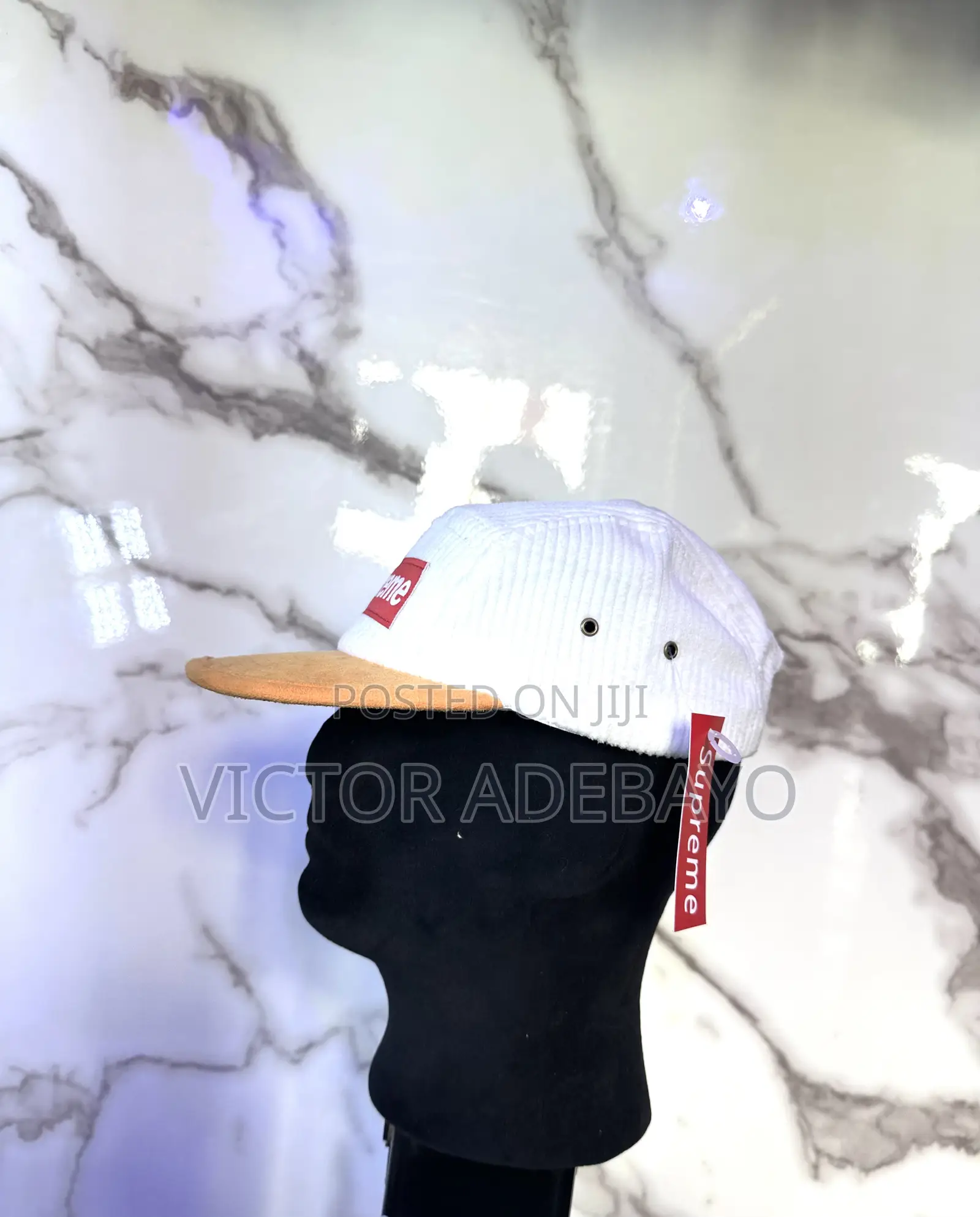White Orange Supreme 5 Panel Cap