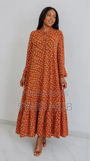 Brown Flare Dress With Buttons