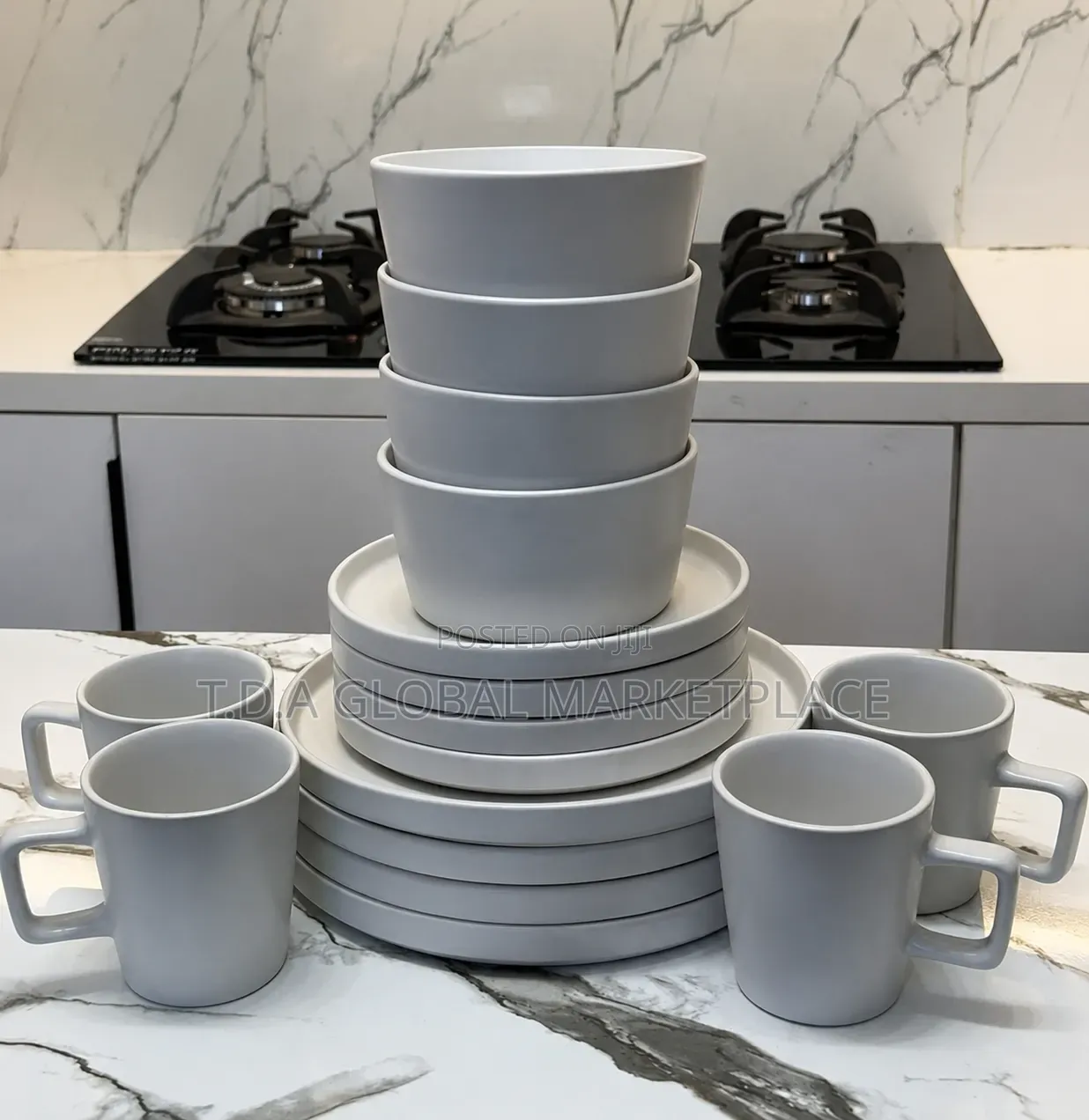 16 Pieces Dinner Set (White Black) – Elegant Dining Set