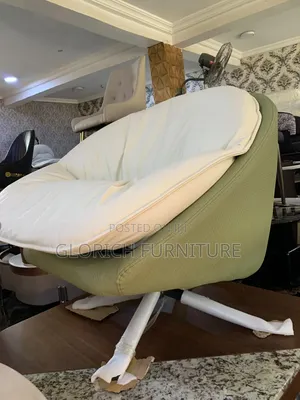 Sage Green Swivel Accent Chair –Cream Cushioned Seat White Star Base