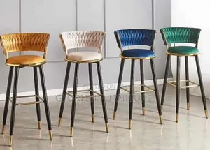 Velvet Woven-Back Bar Stool – Black Gold Legs, 4 Colour Options