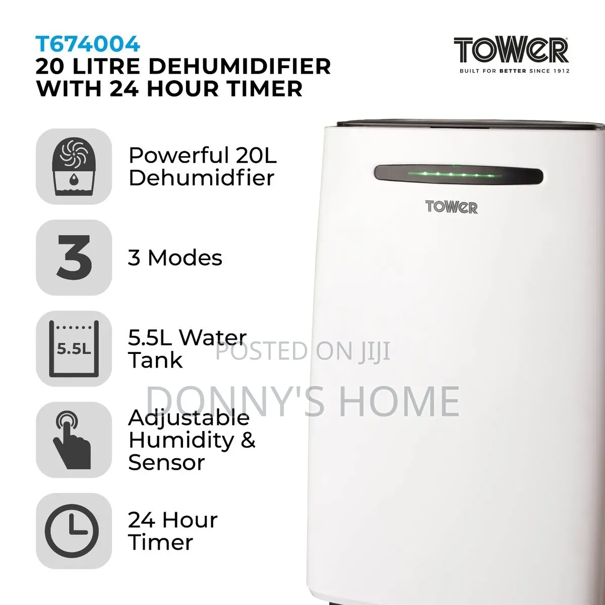 Tower 20L Dehumidifier With 24hr Timer