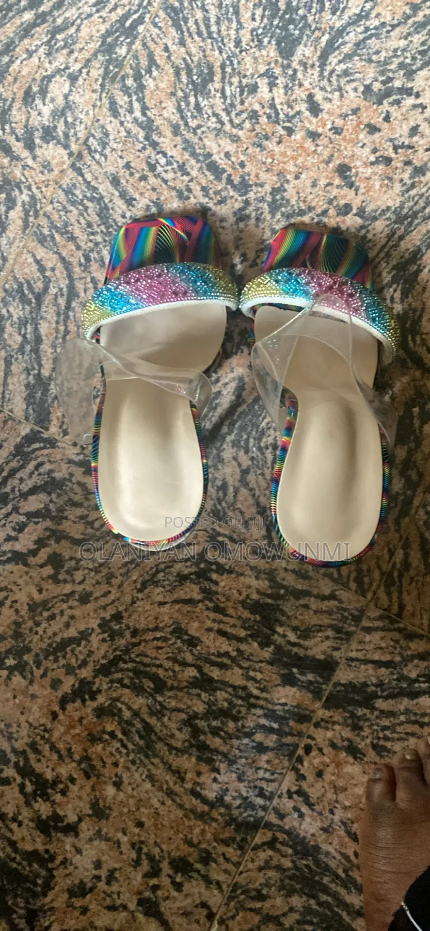 Rainbow Rhinestone Clear Block Heels