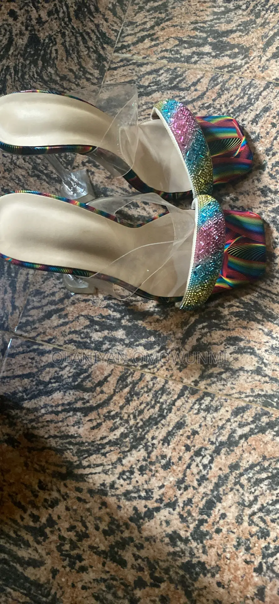 Rainbow Rhinestone Clear Block Heels