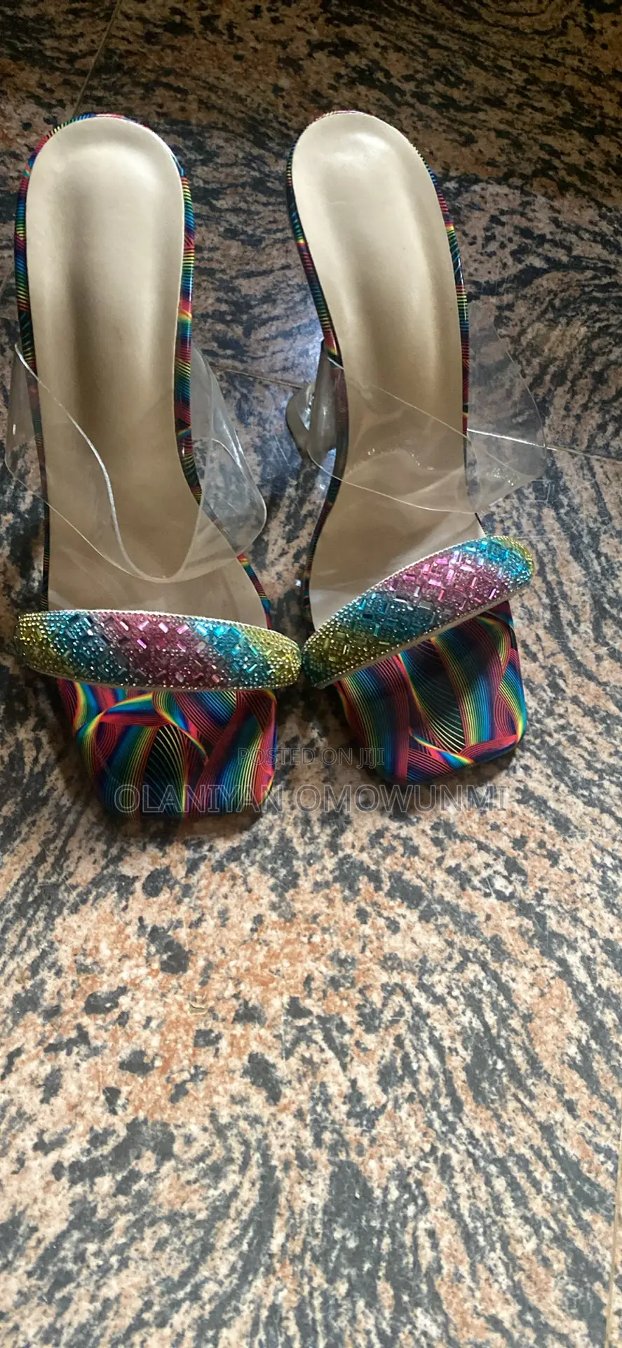 Rainbow Rhinestone Clear Block Heels